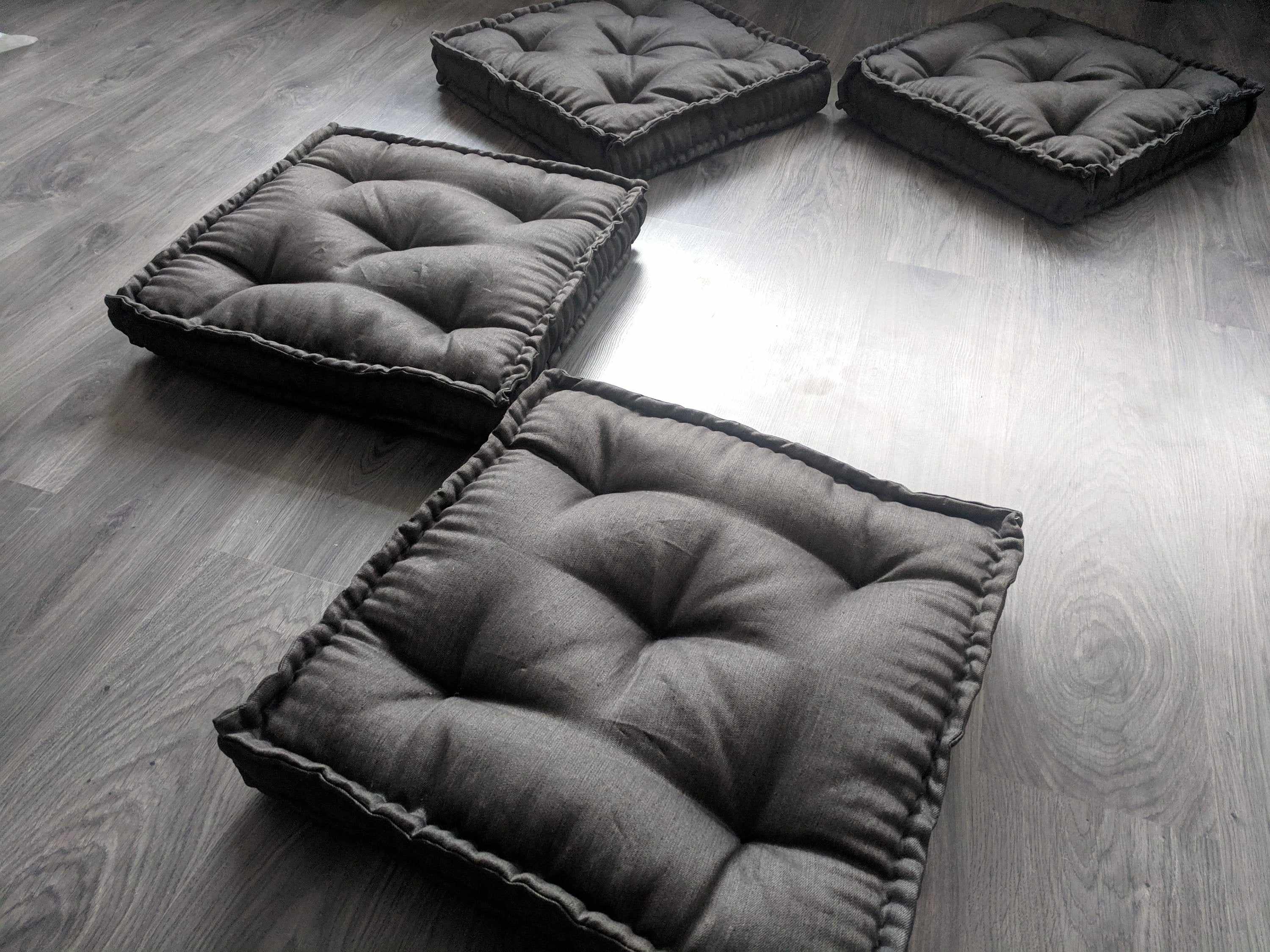Dark grey Hemp Floor cushion with organic hemp fiber filling in linen fabric / floor pillow Pillow seat/Meditation Yoga /Natural
