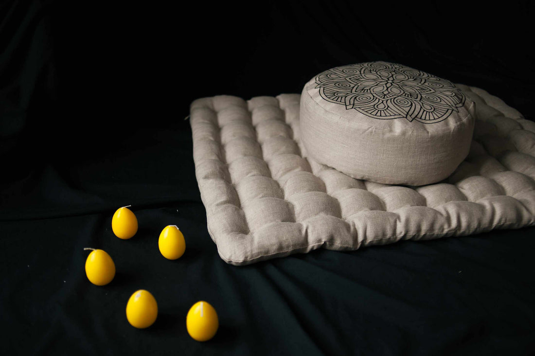 Embroidery Meditation Set Zafu & Zabuton Mandala with Buckwheat hulls Linen Floor cushions Meditation pillow Meditation cushion Meditation pouf Pillow Seat Yoga mat