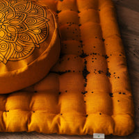Embroidery mustardMeditation Set Zafu & Zabuton Mandala with Buckwheat hulls Linen Floor cushions meditation pillows