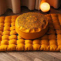Embroidery mustardMeditation Set Zafu & Zabuton Mandala with Buckwheat hulls Linen Floor cushions meditation pillows