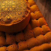 Embroidery mustardMeditation Set Zafu & Zabuton Mandala with Buckwheat hulls Linen Floor cushions meditation pillows