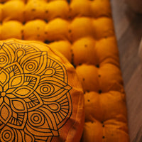 Embroidery mustardMeditation Set Zafu & Zabuton Mandala with Buckwheat hulls Linen Floor cushions meditation pillows