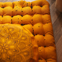 Embroidery mustardMeditation Set Zafu & Zabuton Mandala with Buckwheat hulls Linen Floor cushions meditation pillows