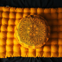 Embroidery mustardMeditation Set Zafu & Zabuton Mandala with Buckwheat hulls Linen Floor cushions meditation pillows