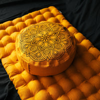 Embroidery mustardMeditation Set Zafu & Zabuton Mandala with Buckwheat hulls Linen Floor cushions meditation pillows