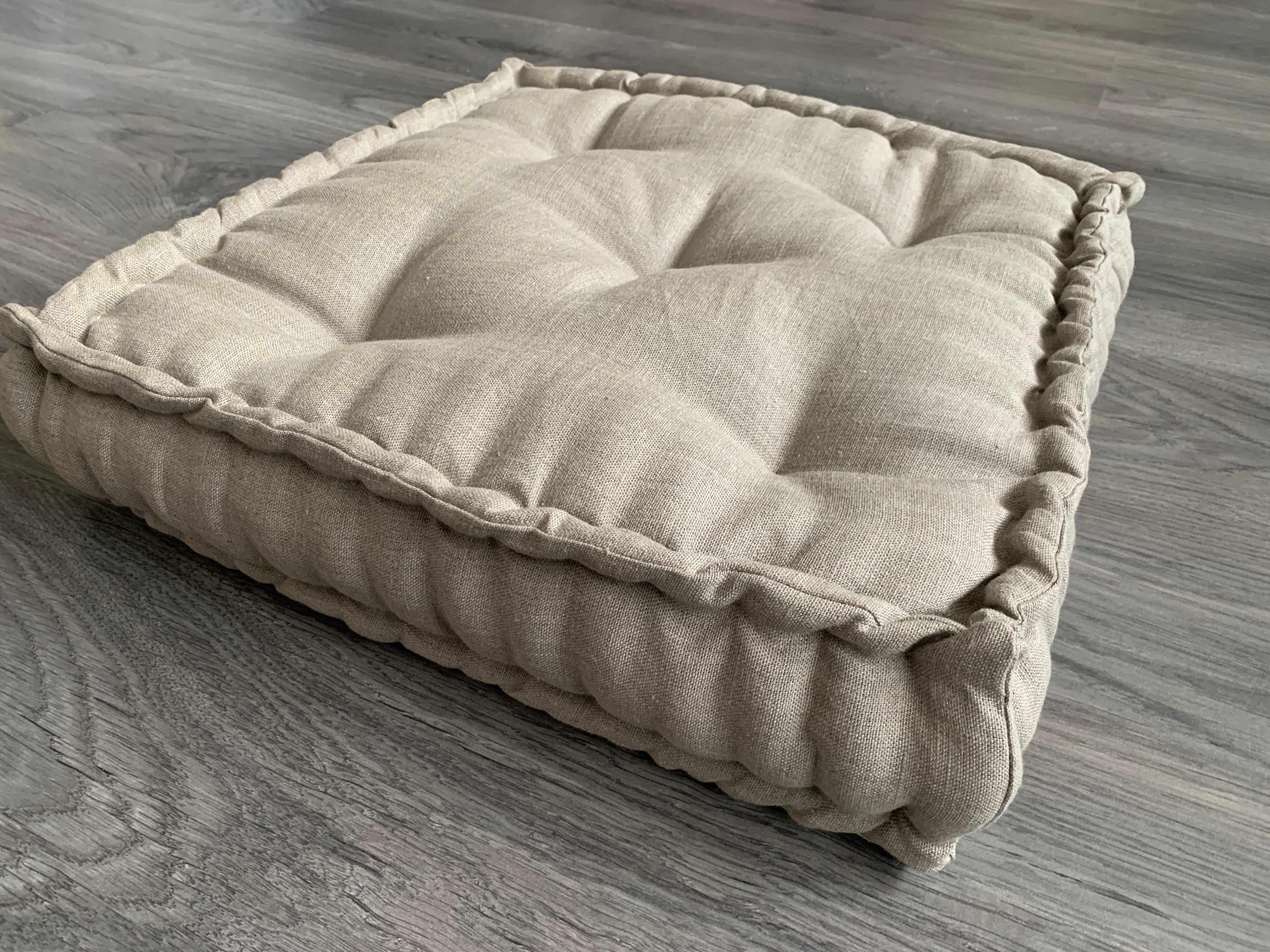 Hemp Floor cushion with organic hemp fiber filling in natural linen fabric / floor pillow / Meditation Yoga