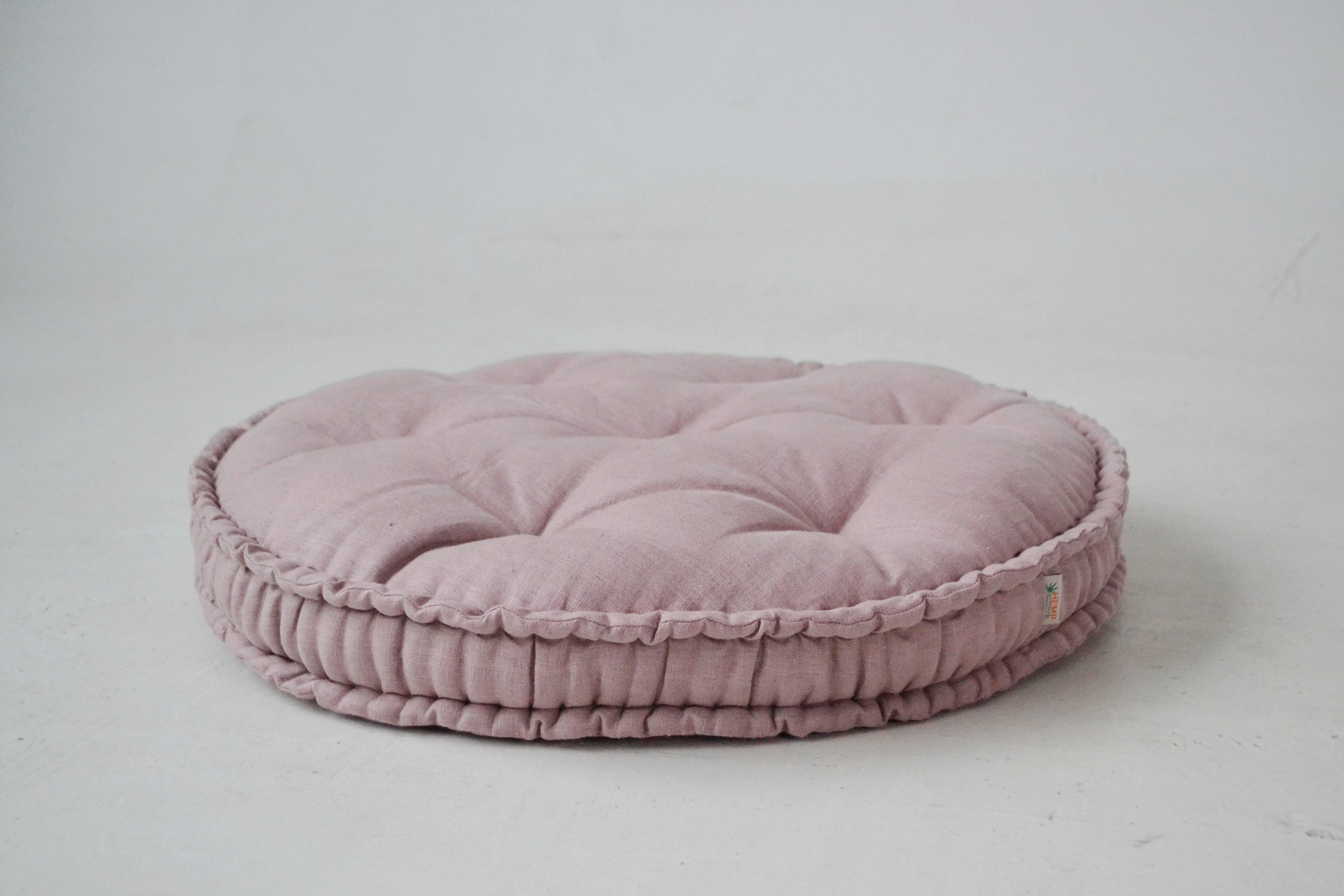 Round Hemp cushion Hemp fiber filling in linen fabric natural organic Floor cushion Meditation pillow custom made size