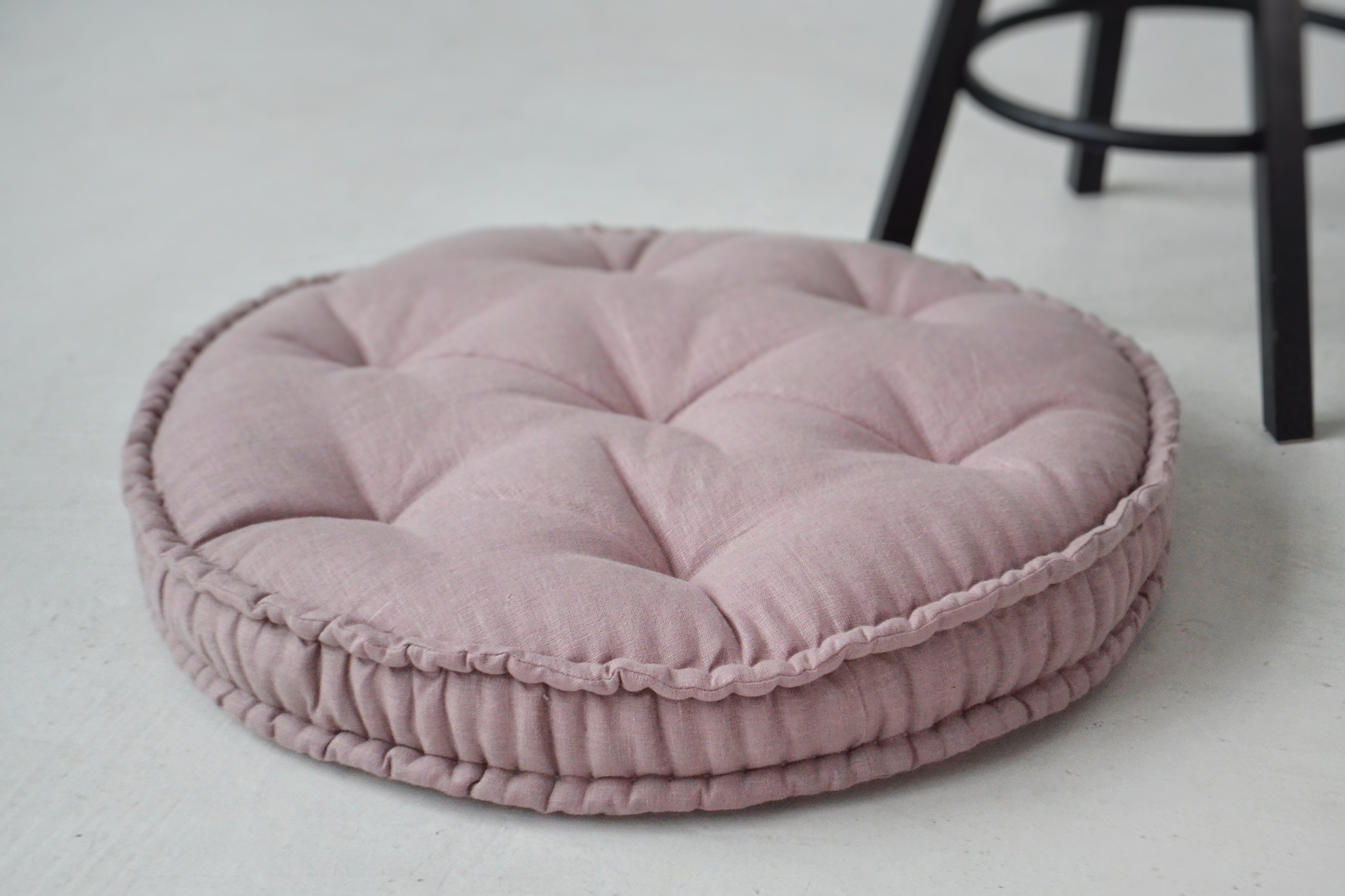 Round Hemp cushion Hemp fiber filling in linen fabric natural organic Floor cushion Meditation pillow custom made size