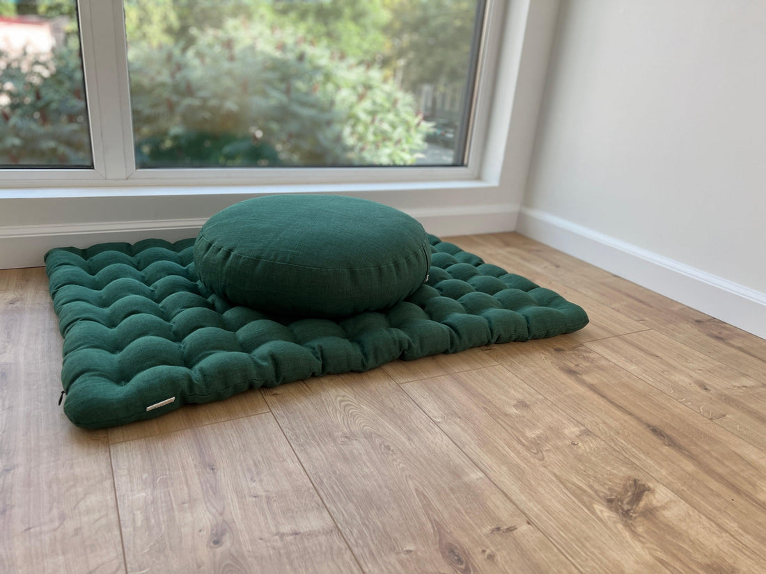 Green Meditation Set Zafu & Zabuton with Buckwheat hulls Meditation pillow Meditation cushion pouf Zen cushion Meditation Space Yoga