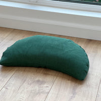 Set of linen meditation green Cresсent cushion + mat floor cushion 23" x 35" filled with buckwheat hulls