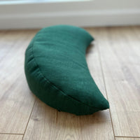 Set of linen meditation green Cresсent cushion + mat floor cushion 23" x 35" filled with buckwheat hulls