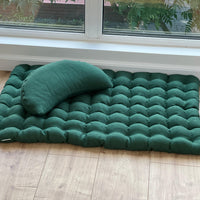 Set of linen meditation green Cresсent cushion + mat floor cushion 23" x 35" filled with buckwheat hulls