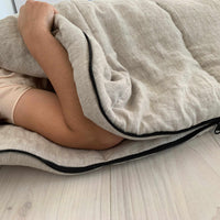 HEMP natural Sleeping bag with hood thick organic hemp fiber filling inside in linen non-dyed fabric hand made
