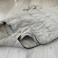 HEMP natural Sleeping bag with hood thick organic hemp fiber filling inside in linen non-dyed fabric hand made