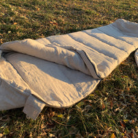 HEMP natural Sleeping bag with hood thick organic hemp fiber filling inside in linen non-dyed fabric hand made