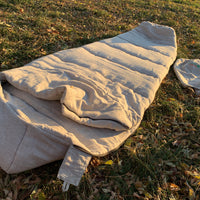 HEMP natural Sleeping bag with hood thick organic hemp fiber filling inside in linen non-dyed fabric hand made
