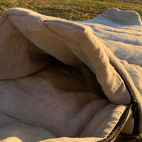 HEMP natural Sleeping bag with hood thick organic hemp fiber filling inside in linen non-dyed fabric hand made