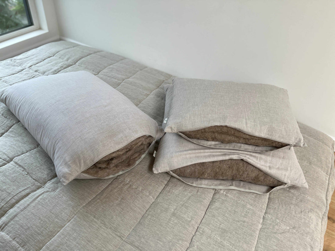 HEMP Pillow filled organic HEMP FIBER in linen fabric with regulation  height Hemp pillow