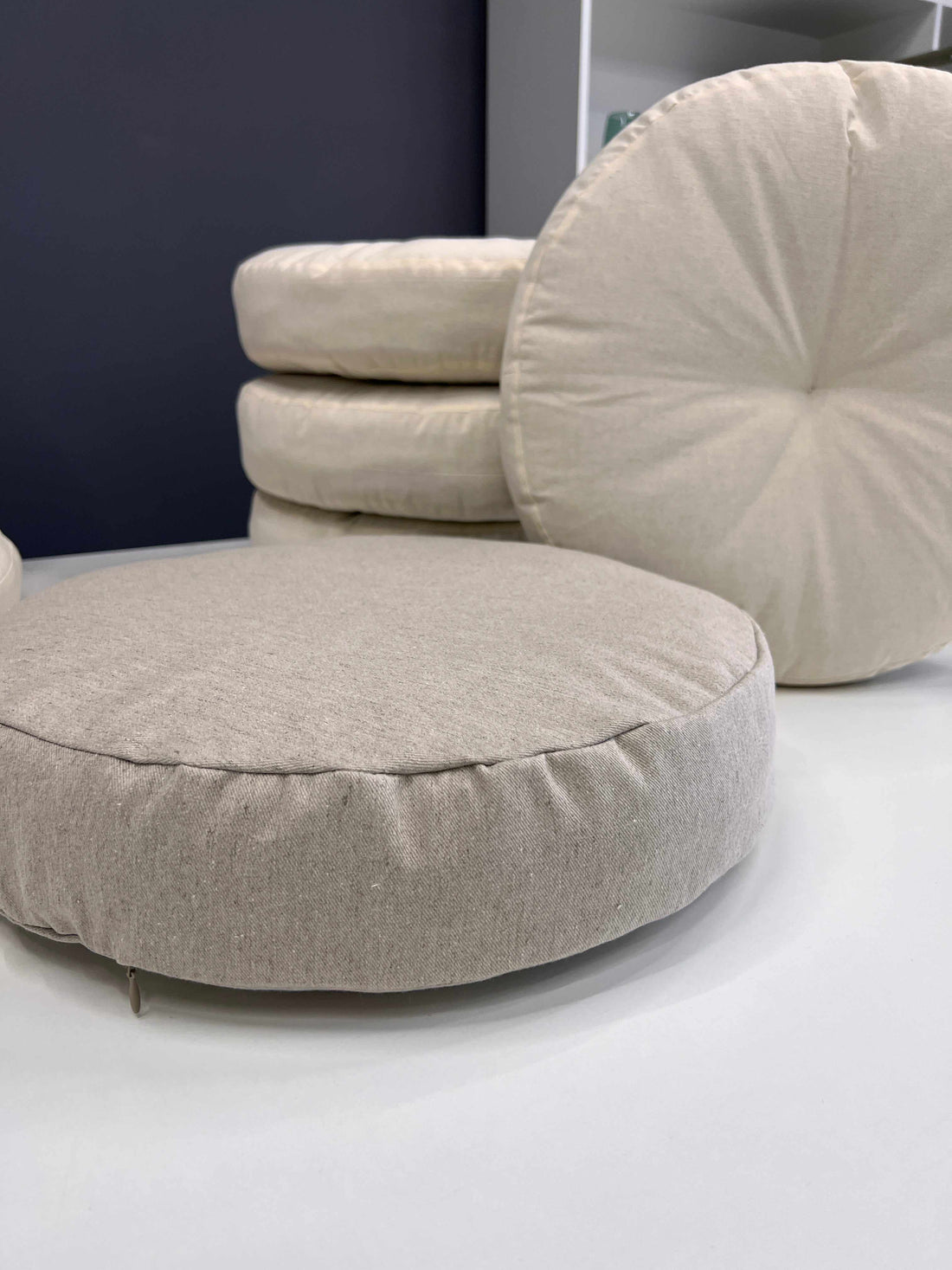 Round Hemp cushion with removable cover Hemp fiber filling in cotton fabric with linen non-dyed cover Floor cushion custom made size