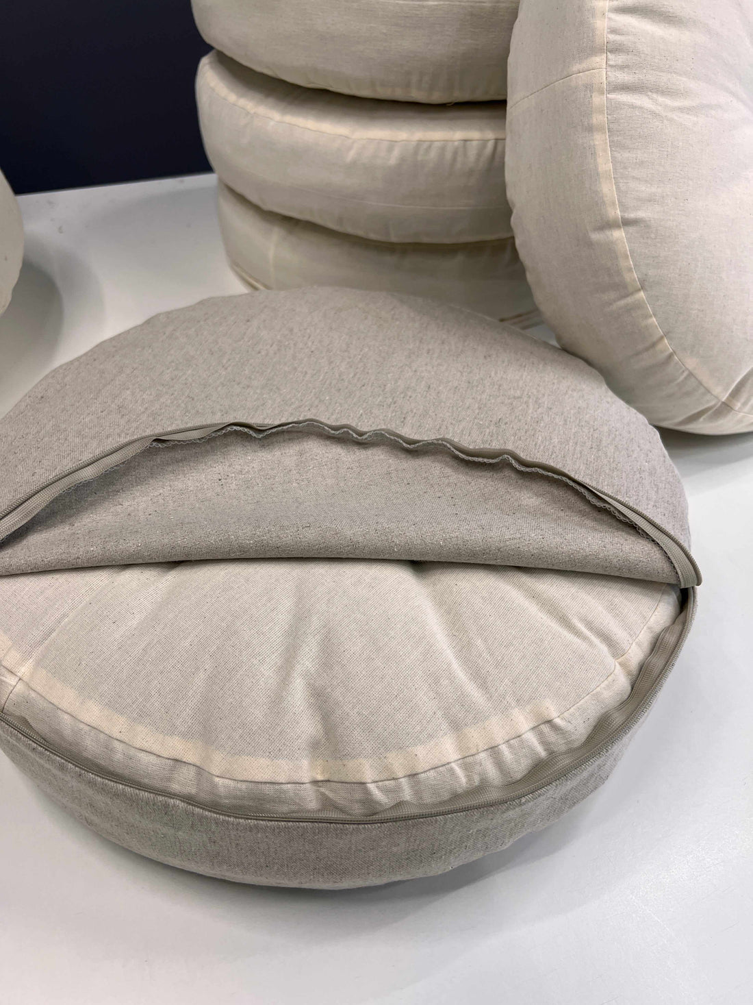 Round Hemp cushion with removable cover Hemp fiber filling in cotton fabric with linen non-dyed cover Floor cushion custom made size