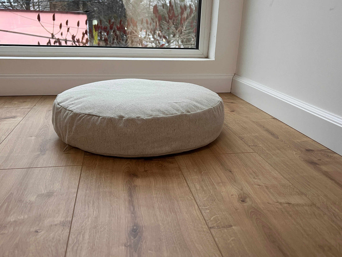 Round Hemp cushion with removable cover Hemp fiber filling in cotton fabric with linen non-dyed cover Floor cushion custom made size