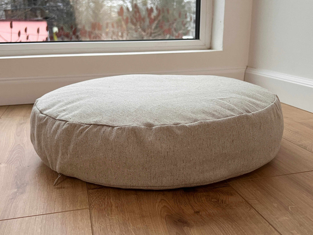 Round Hemp cushion with removable cover Hemp fiber filling in cotton fabric with linen non-dyed cover Floor cushion custom made size