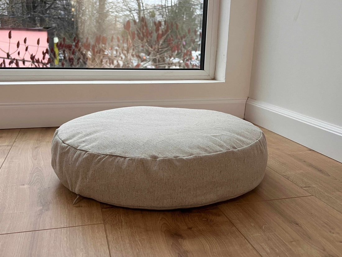 Round Hemp cushion with removable cover Hemp fiber filling in cotton fabric with linen non-dyed cover Floor cushion custom made size