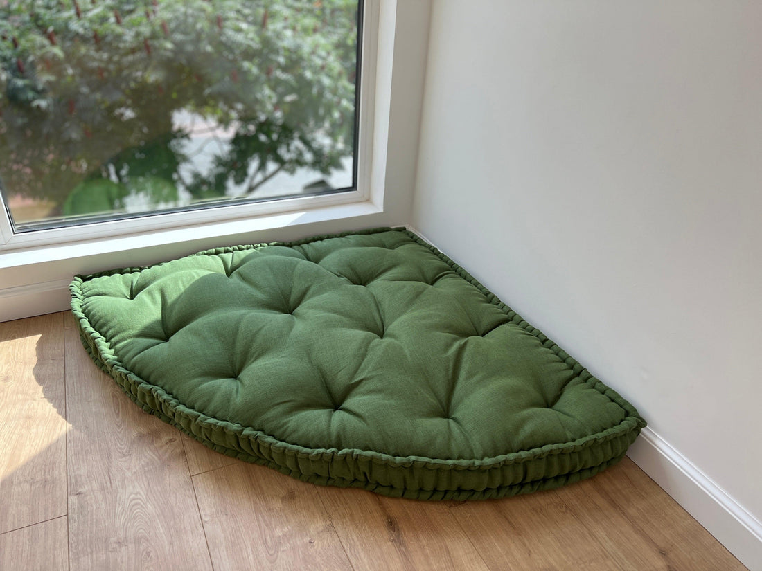 Hemp Reading nook cushion Hemp fiber in non-dyed linen fabric / Floor cushion /
