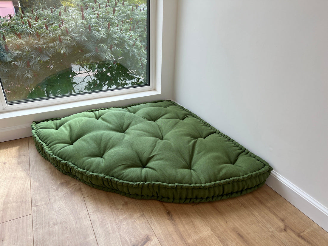 Hemp Reading nook cushion Hemp fiber in non-dyed linen fabric / Floor cushion /