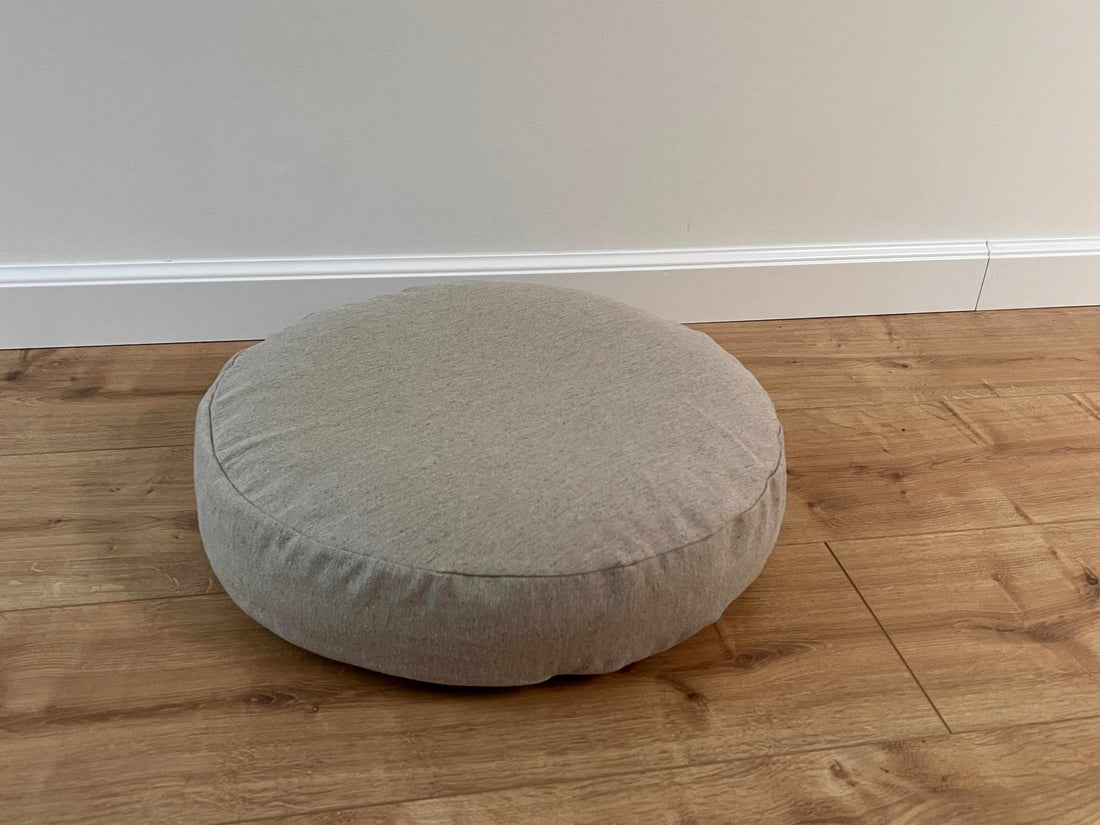 Round Hemp cushion with removable cover Hemp fiber filling in cotton fabric with linen non-dyed cover Floor cushion custom made size