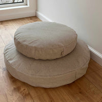 Round Hemp cushion with removable cover Hemp fiber filling in cotton fabric with linen non-dyed cover Floor cushion custom made size