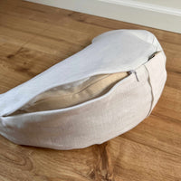 Linen meditation Cresсent cushion White filled with buckwheat hulls