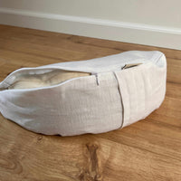 Linen meditation Cresсent cushion White filled with buckwheat hulls