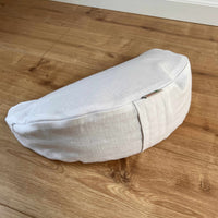 Linen meditation Cresсent cushion White filled with buckwheat hulls