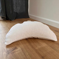 Linen meditation Cresсent cushion White filled with buckwheat hulls