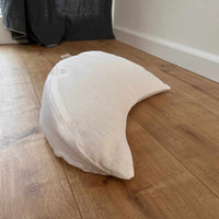 Linen meditation Cresсent cushion White filled with buckwheat hulls