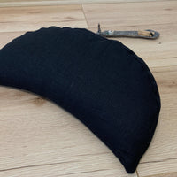 Black linen meditation Cresсent cushion filled with buckwheat hulls gift for him Yoga support pillow