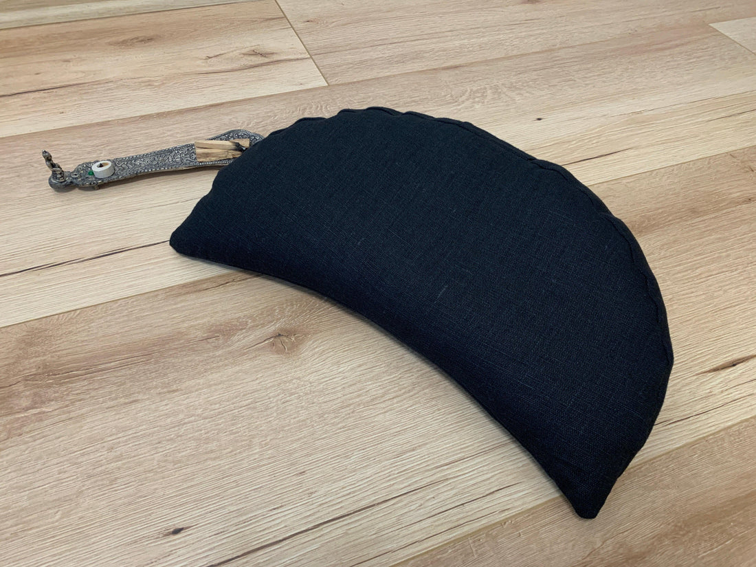 Black linen meditation Cresсent cushion filled with buckwheat hulls gift for him Yoga support pillow