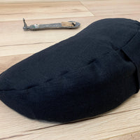 Black linen meditation Cresсent cushion filled with buckwheat hulls gift for him Yoga support pillow