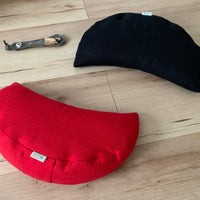 Gift for her / him Red linen meditation Cresсent cushion filled with buckwheat hulls Yoga support pillow