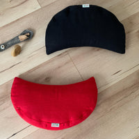 Gift for her / him Red linen meditation Cresсent cushion filled with buckwheat hulls Yoga support pillow
