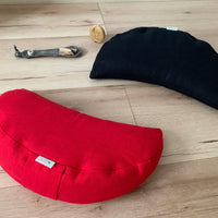 Gift for her / him Red linen meditation Cresсent cushion filled with buckwheat hulls Yoga support pillow