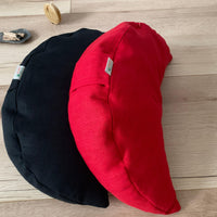 Gift for her / him Red linen meditation Cresсent cushion filled with buckwheat hulls Yoga support pillow