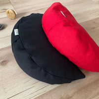 Black linen meditation Cresсent cushion filled with buckwheat hulls gift for him Yoga support pillow