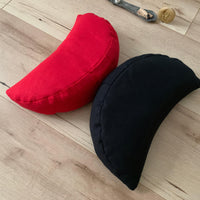 Black linen meditation Cresсent cushion filled with buckwheat hulls gift for him Yoga support pillow