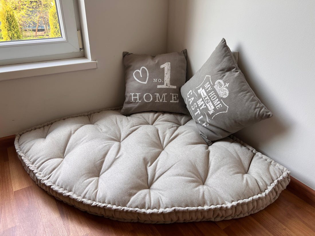 Hemp Reading nook cushion Hemp fiber in non-dyed linen fabric / Floor cushion /