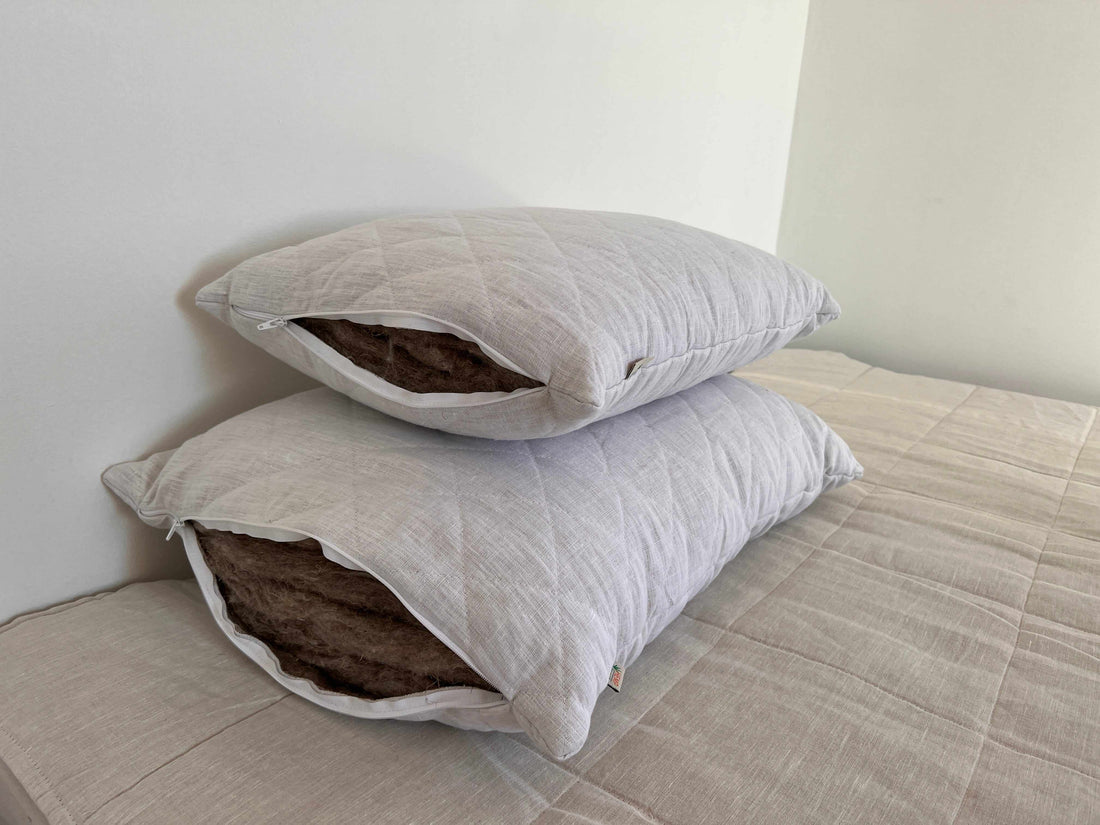 HEMP Organic Pillow filled HEMP FIBER in white linen fabric with regulation height/Hemp pillow/ Hypoallergenic Bed Pillow /Toddler/Eco pillow