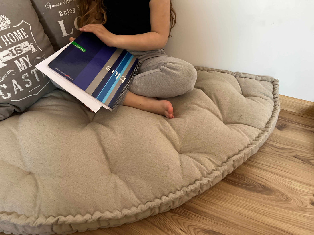Hemp Reading nook cushion Hemp fiber in non-dyed linen fabric / Floor cushion /