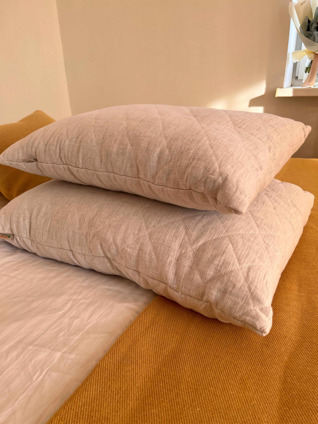 HEMP Organic Pillow filled HEMP FIBER in white linen fabric with regulation height/Hemp pillow/ Hypoallergenic Bed Pillow /Toddler/Eco pillow