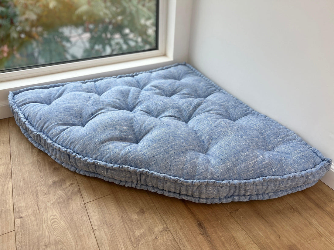 Hemp Reading nook cushion Hemp fiber in non-dyed linen fabric / Floor cushion /